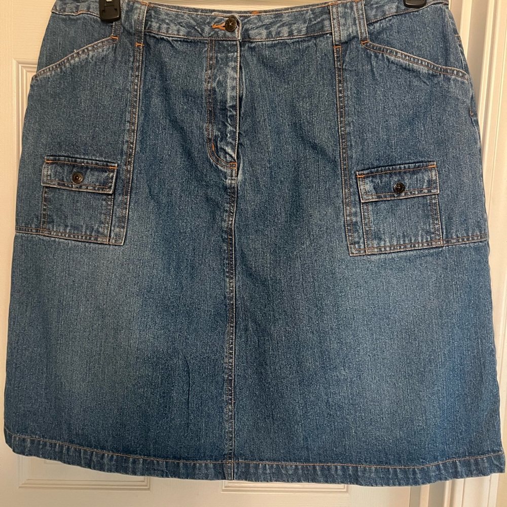 Blue Knee-Length A-Line Cargo Skirt